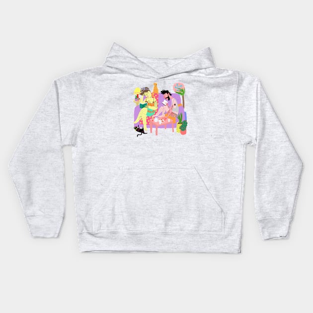 Couple on the couch Kids Hoodie by ezrawsmith